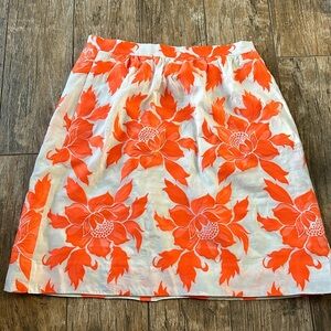 J. Crew Floral Flounce Pleated A-Line Knee-Length Skirt Preppy Neon Orange 6